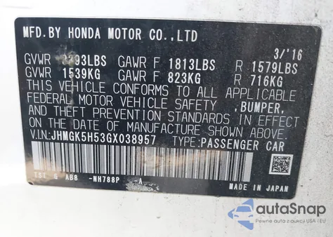 2016 Honda Fit Lx из США, поврежденный, VIN JHMGK5H53GX038957